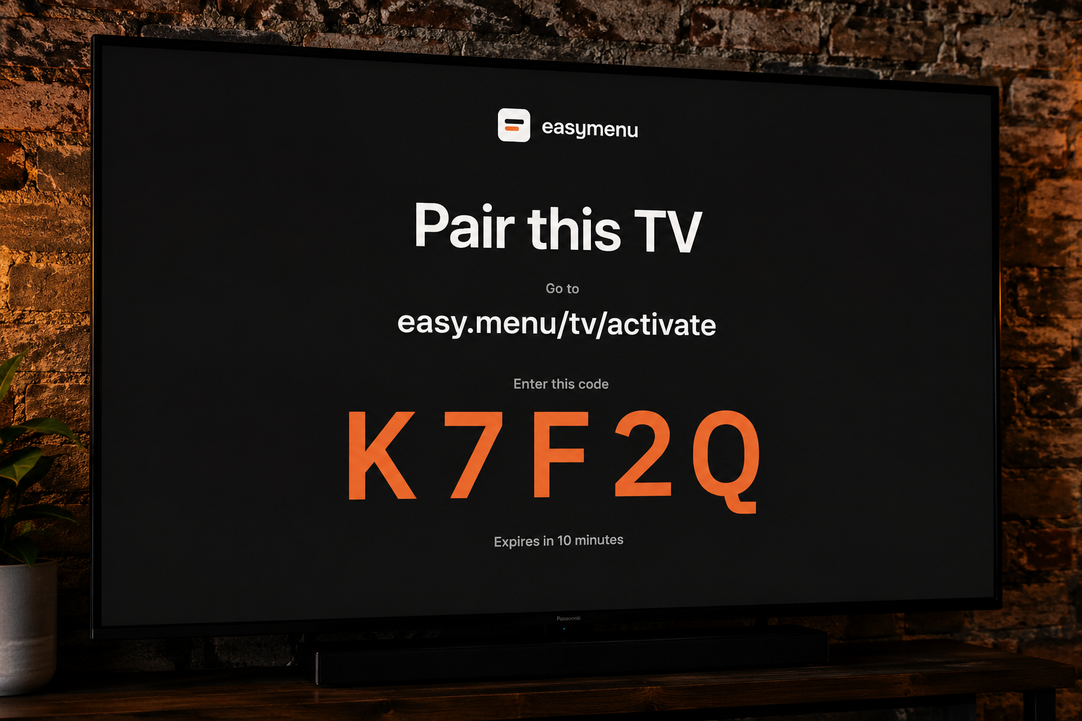 The Fire TV pairing App showing a five-character pairing code