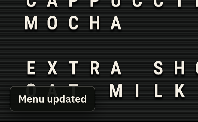A menu display showing a menu updated confirmation